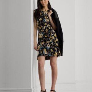 NWT Lauren Ralph Lauren black and blue vneck floral print dress size 18